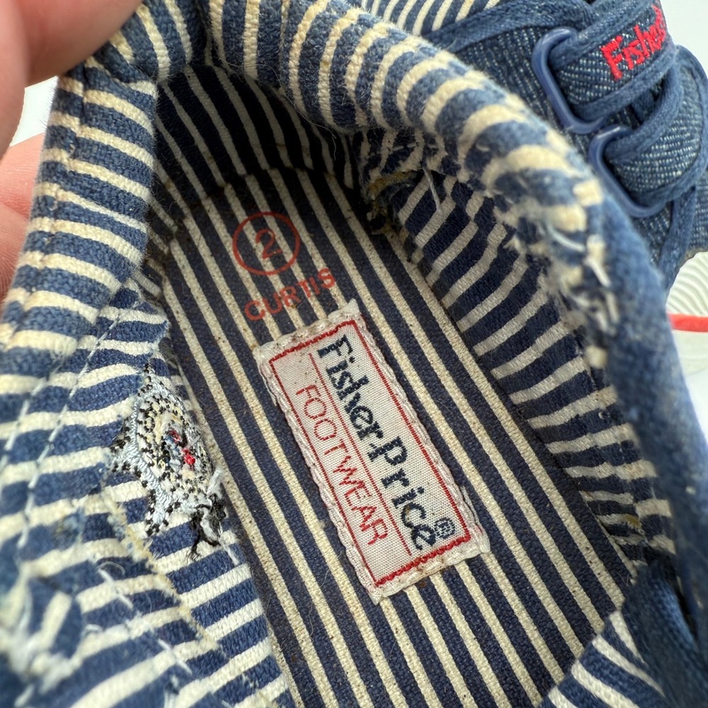 Fisher Price Toddler Sneakers Size 2 Blue Denim Red Stripe Hook Loop Shoes - Picture 7 of 8